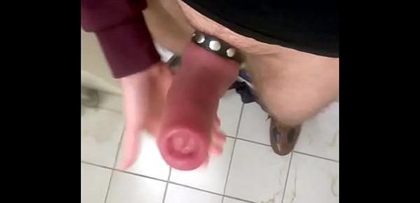  (no cum) slapping and stroking my fat pumped cock in abandoned office restroom